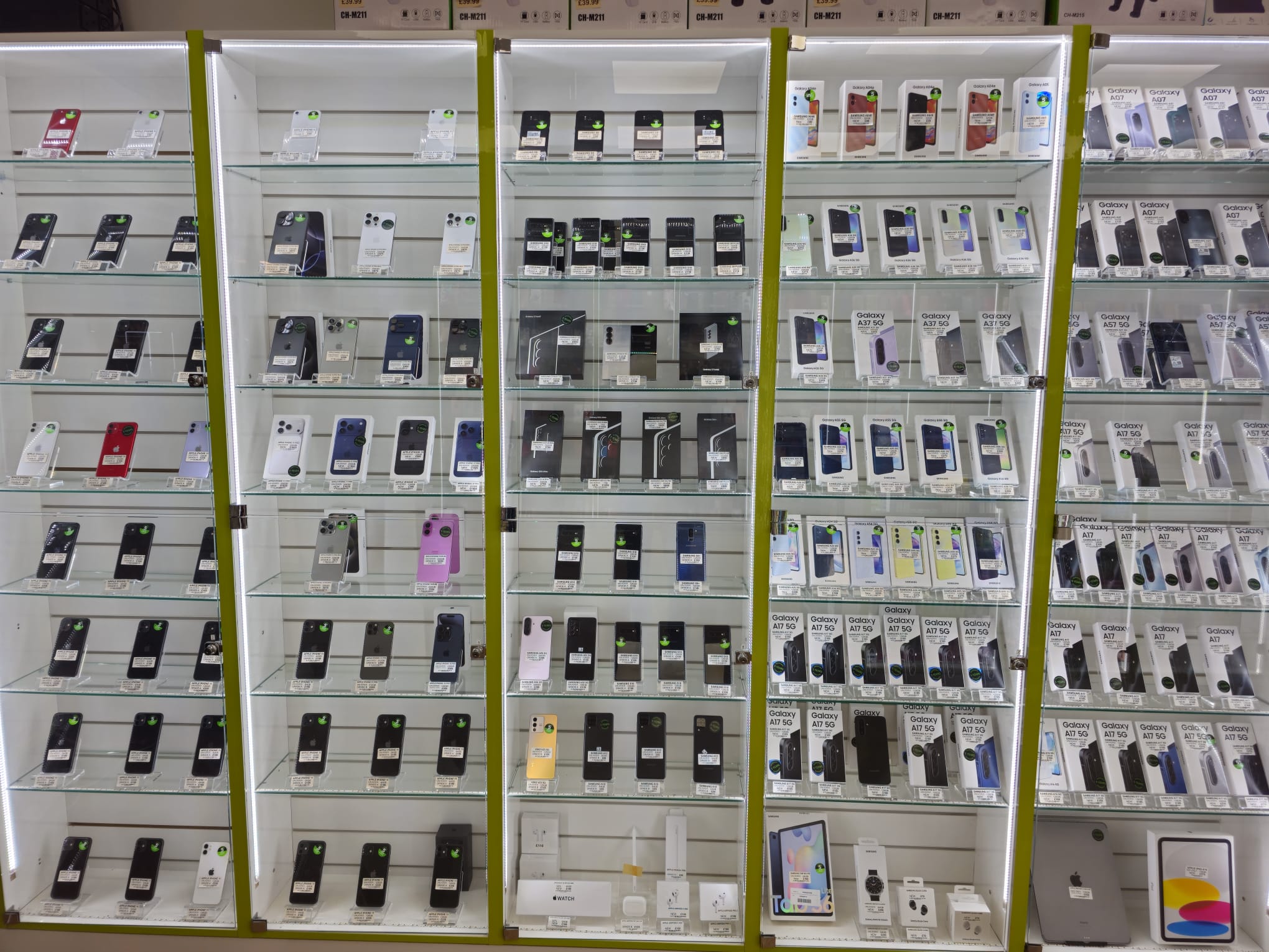 A range of phones on display at Mobile Gift